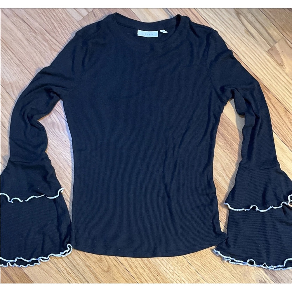 K/Lab Black Blouse With Ruffle Bell Sleeve Small